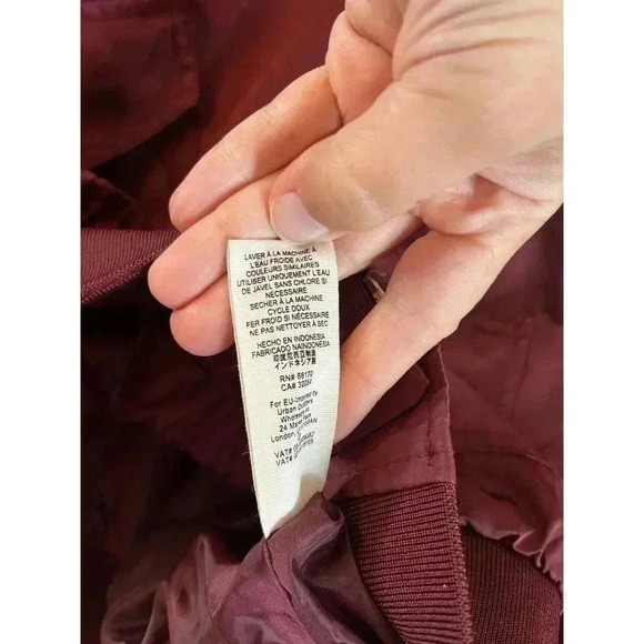Free People Midnight Bomber Jacket in Wine Red Satin Pockets Zip XS - Picture 4 of 6